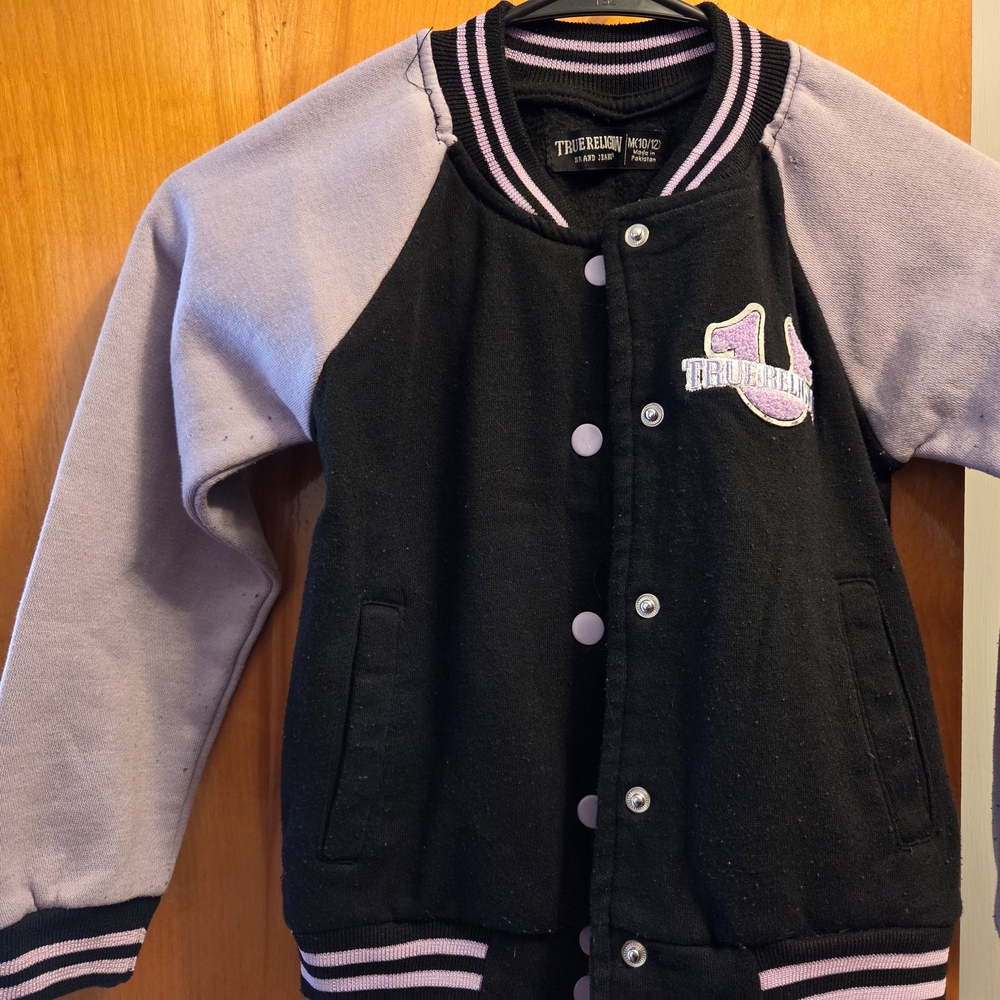 Black and Purple True Religion Varsity Jacket